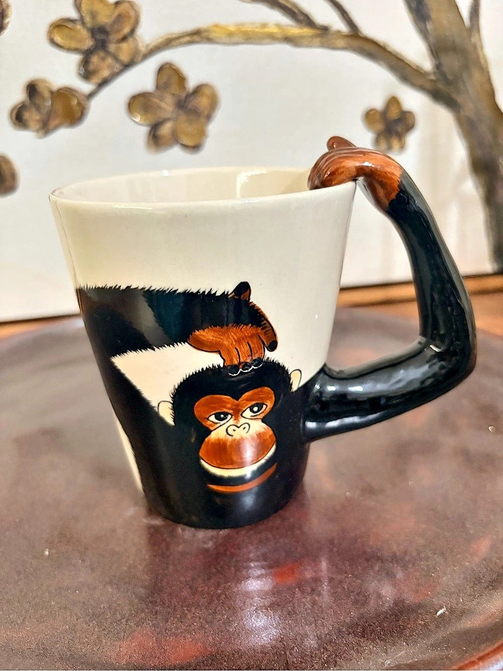 World Market Chimpanzee Monkey Coffee Mug Black & Cream